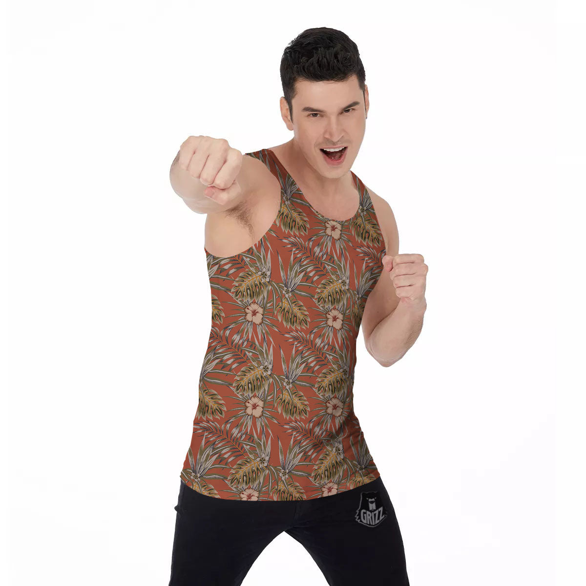 Plumeria Hibiscus Vintage Print Pattern Men's Tank Top-grizzshop