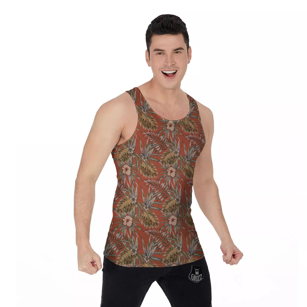 Plumeria Hibiscus Vintage Print Pattern Men's Tank Top-grizzshop