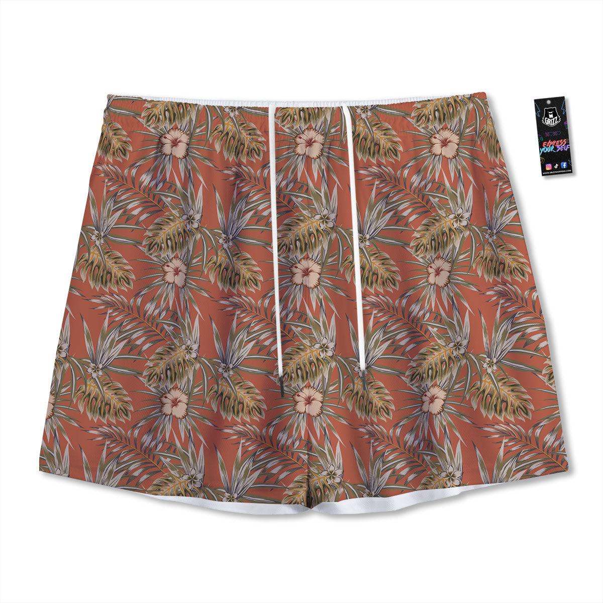 Plumeria Hibiscus Vintage Print Pattern Mesh Shorts