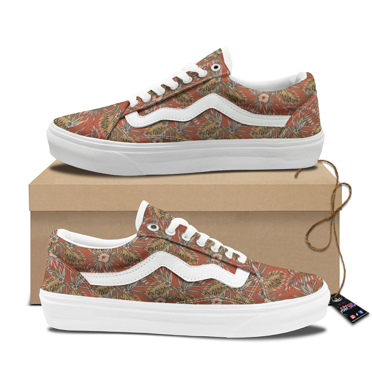 Plumeria Hibiscus Vintage Print Pattern Skate Shoes-grizzshop
