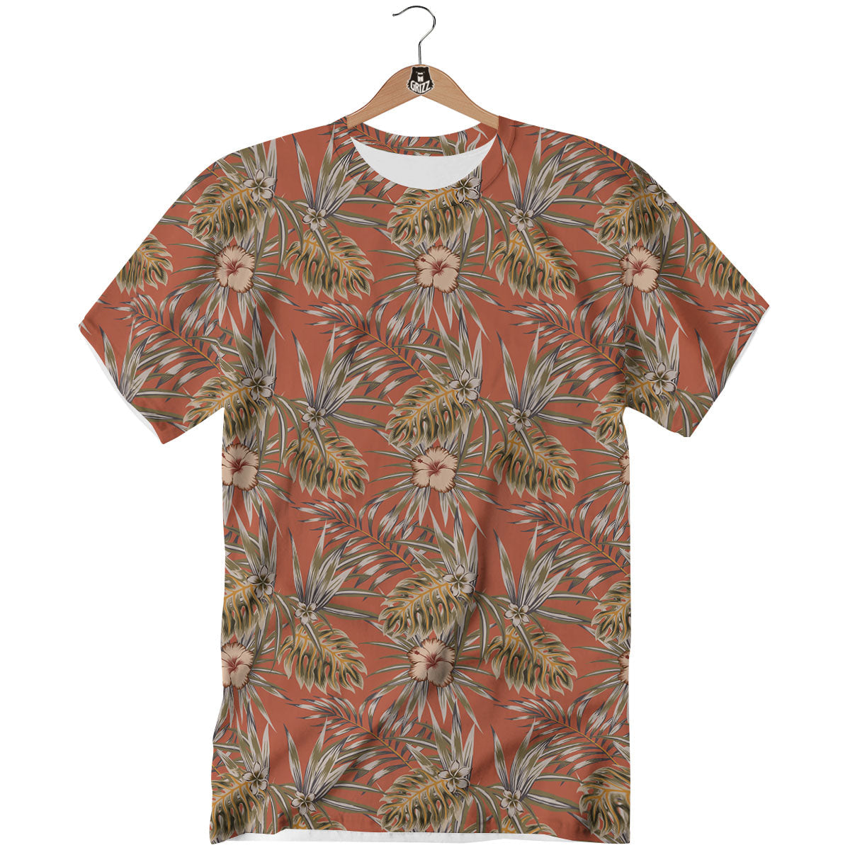 Plumeria Hibiscus Vintage Print Pattern T-Shirt-grizzshop