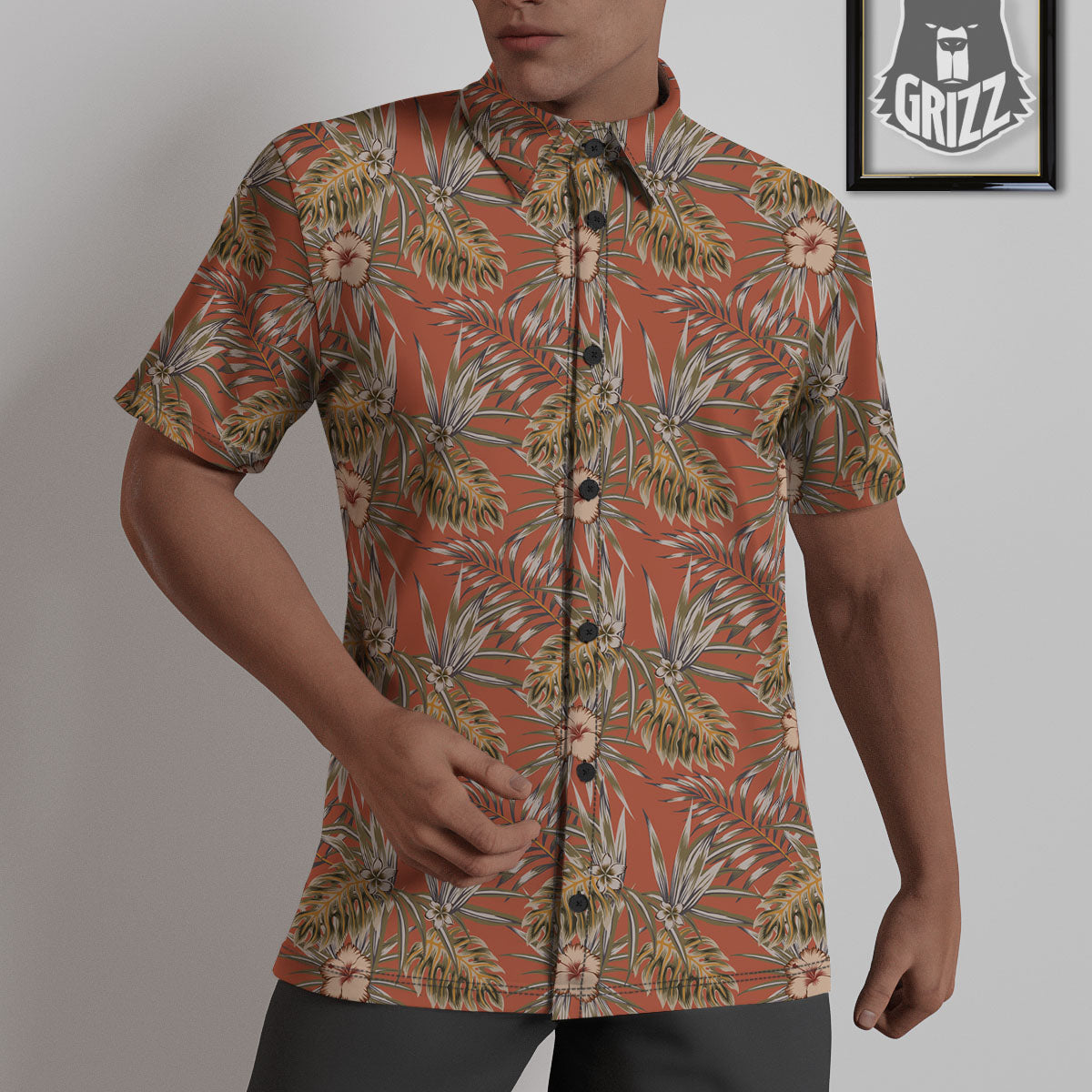 Plumeria Hibiscus Vintage Print Pattern Untucked Shirts-grizzshop