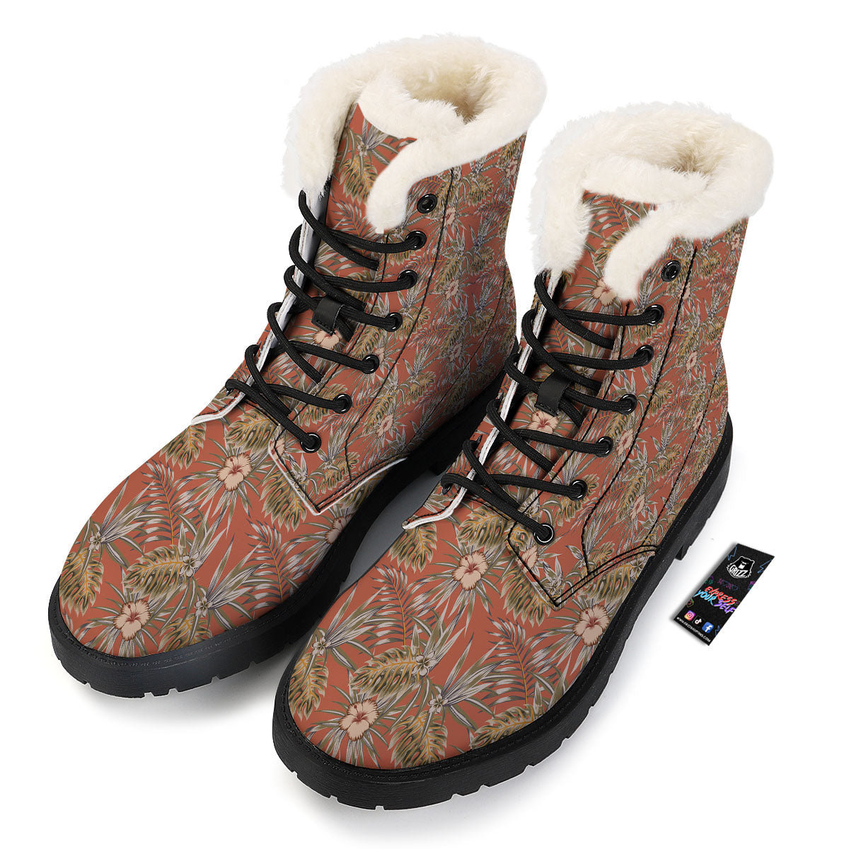 Plumeria Hibiscus Vintage Print Pattern Winter Boots-grizzshop