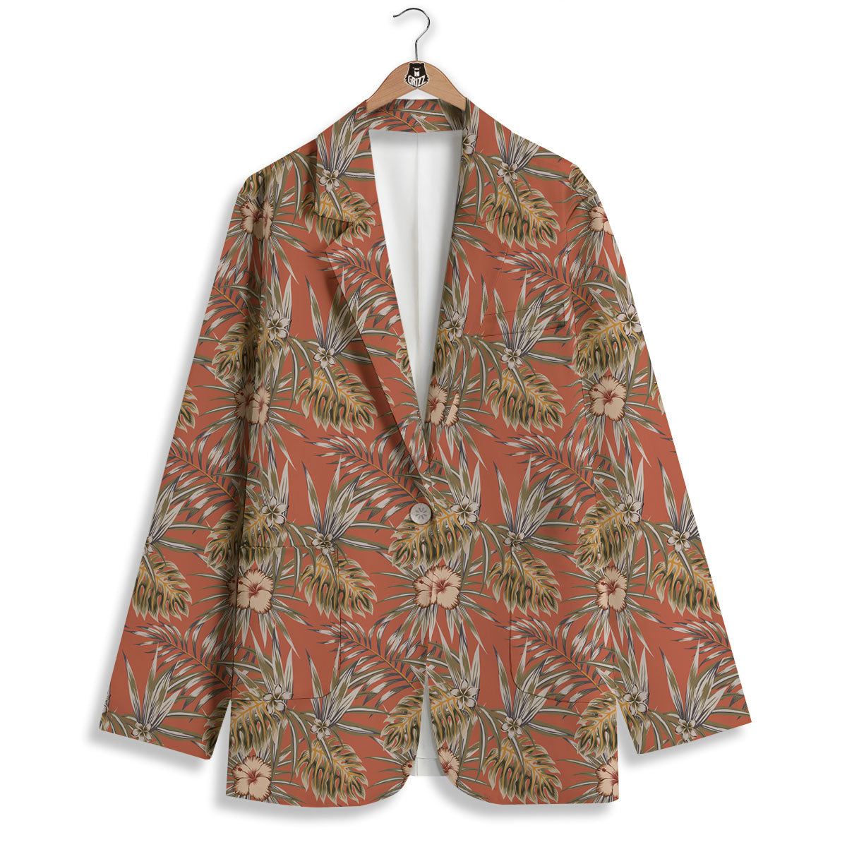 Plumeria Hibiscus Vintage Print Pattern Women's Blazer-grizzshop