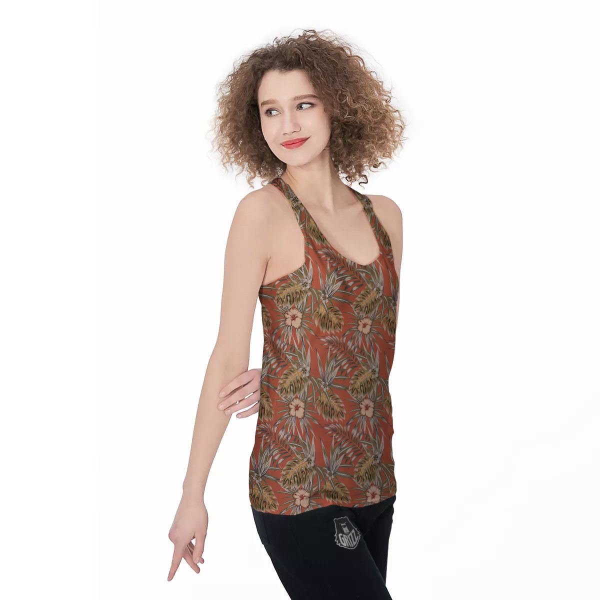 Plumeria Hibiscus Vintage Print Pattern Women's Racerback Tank Top-grizzshop