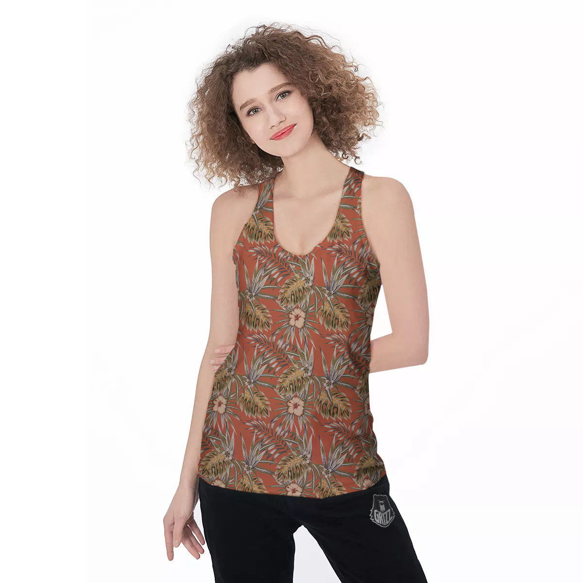 Plumeria Hibiscus Vintage Print Pattern Women's Racerback Tank Top-grizzshop