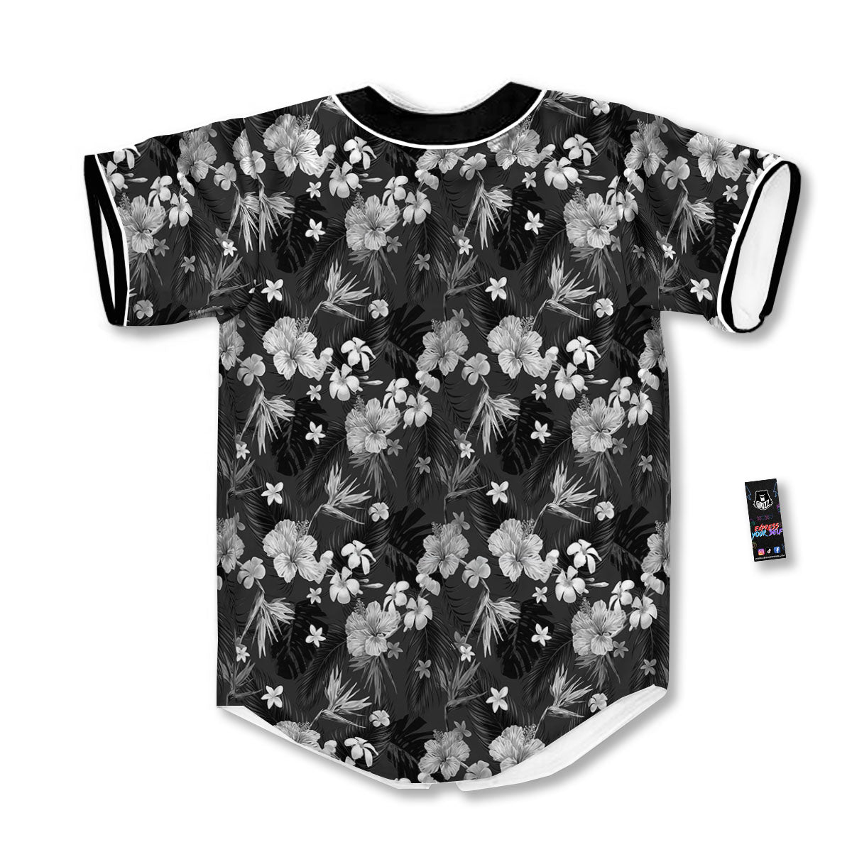 Plumeria Monochrome Print Pattern Baseball Jersey-grizzshop