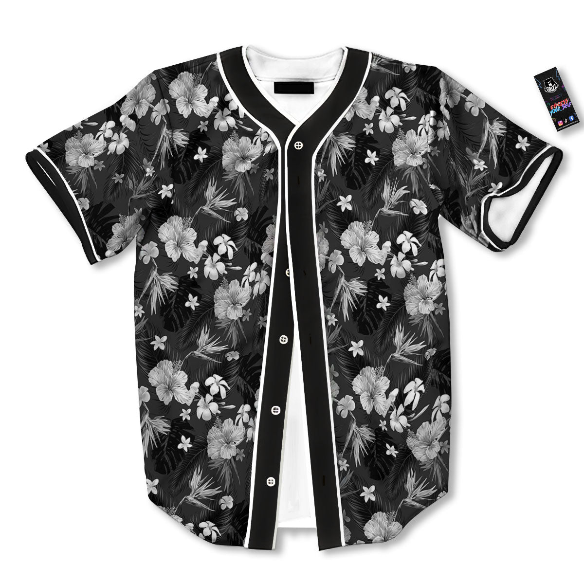Plumeria Monochrome Print Pattern Baseball Jersey-grizzshop
