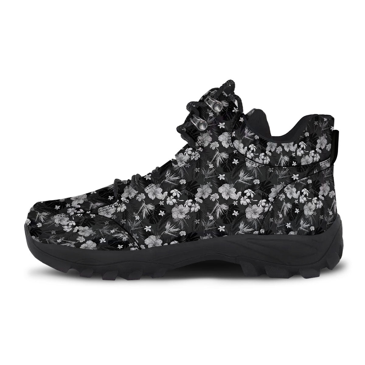 Plumeria Monochrome Print Pattern Hiking Shoes-grizzshop
