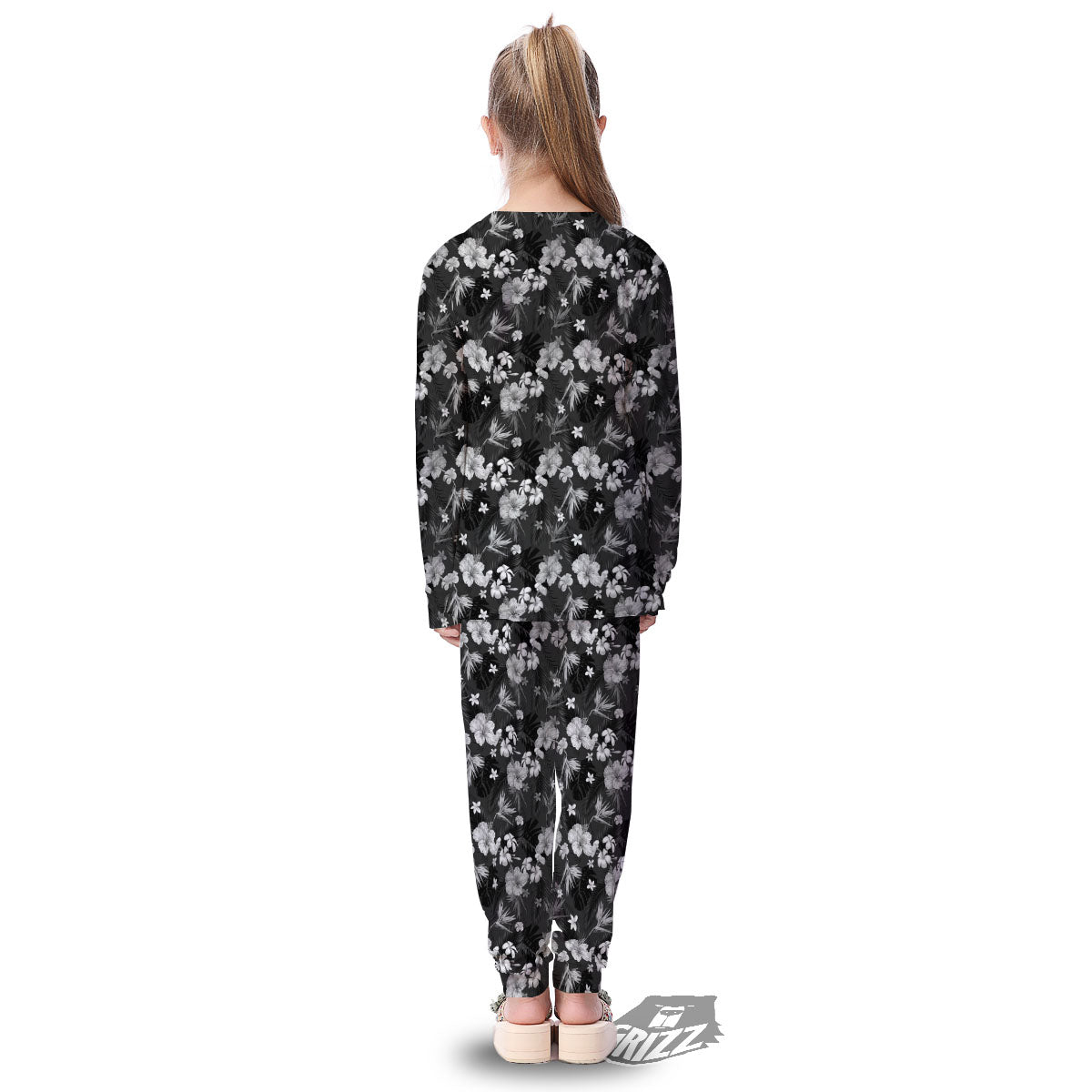 Plumeria Monochrome Print Pattern Kid's Pajamas-grizzshop