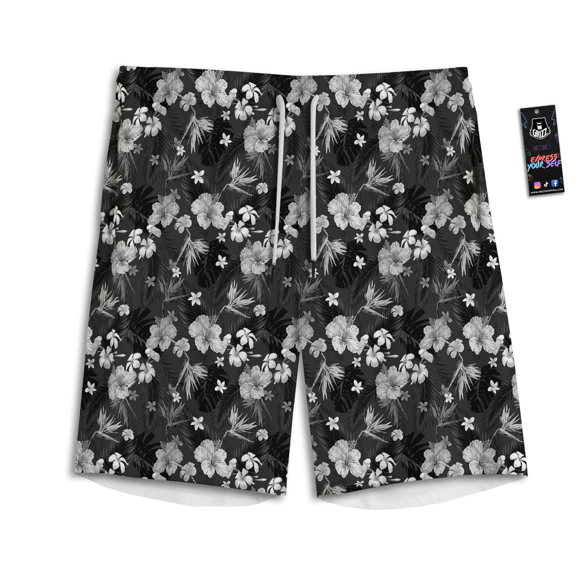 Plumeria Monochrome Print Pattern Men's Athletic Shorts