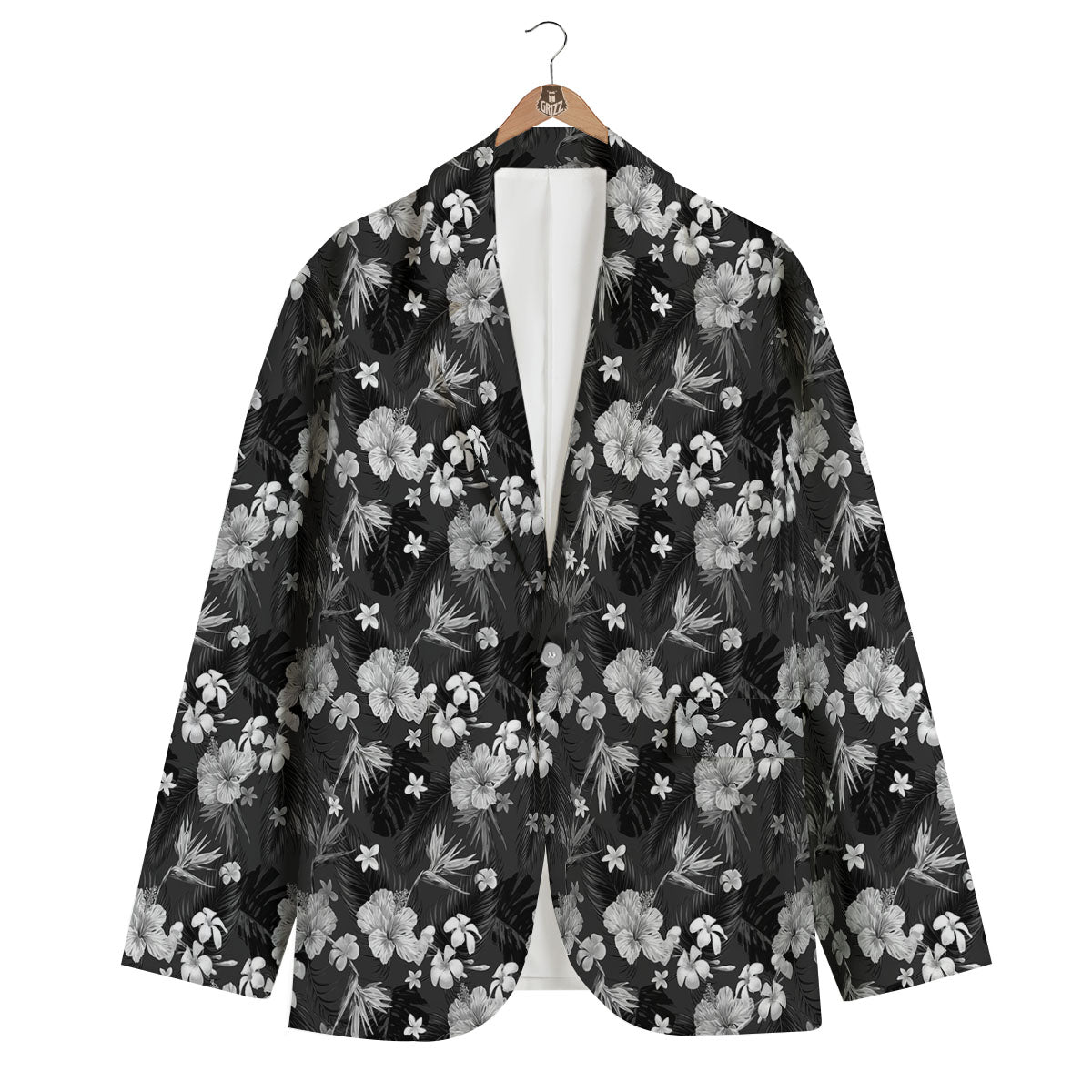 Plumeria Monochrome Print Pattern Men's Blazer-grizzshop