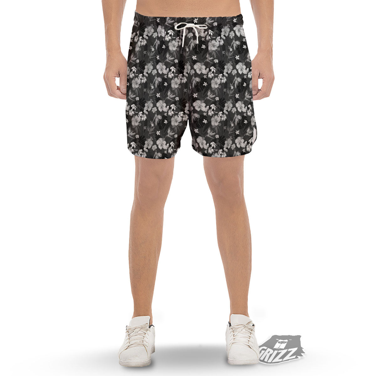 Plumeria Monochrome Print Pattern Men's Gym Shorts-grizzshop