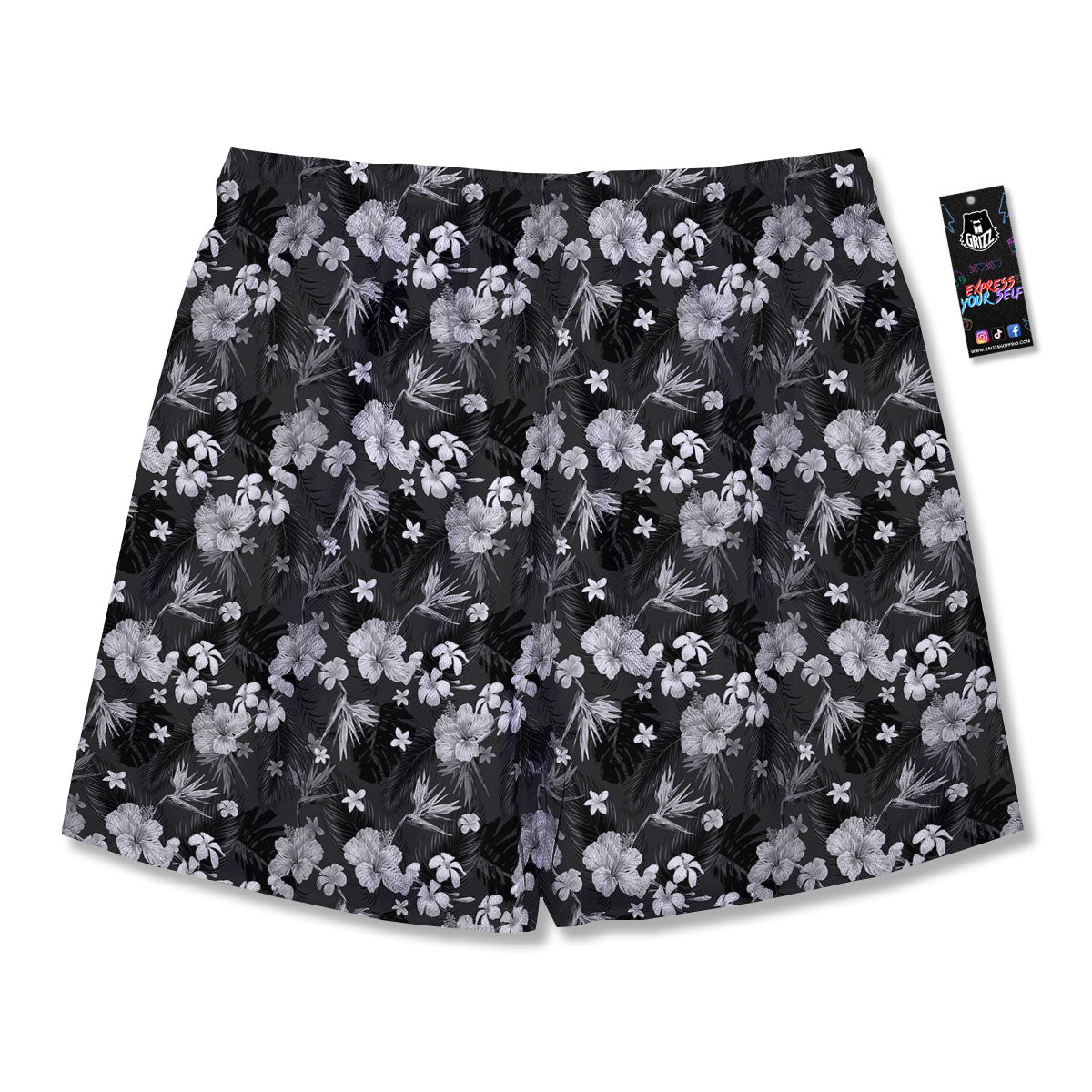 Plumeria Monochrome Print Pattern Men's Running Shorts-grizzshop