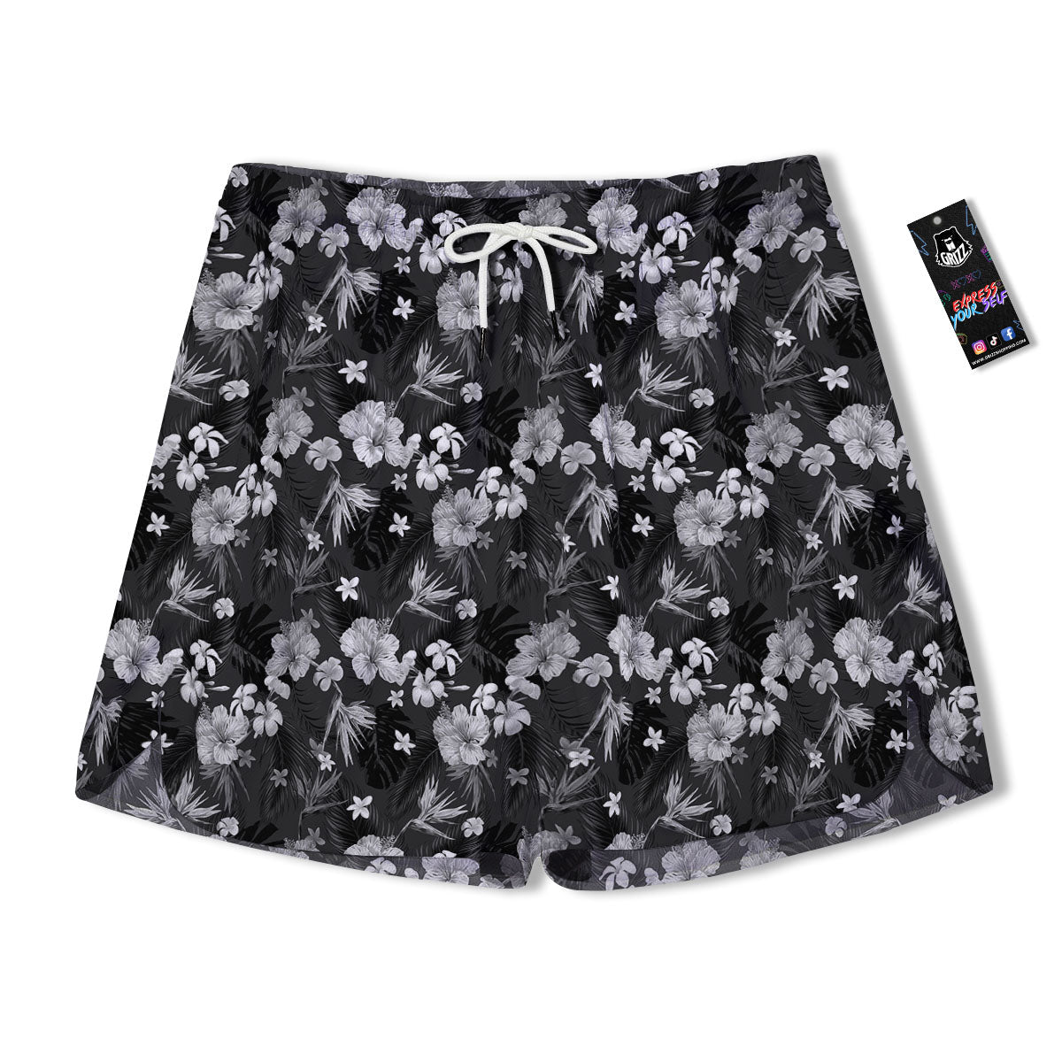 Plumeria Monochrome Print Pattern Men's Running Shorts-grizzshop