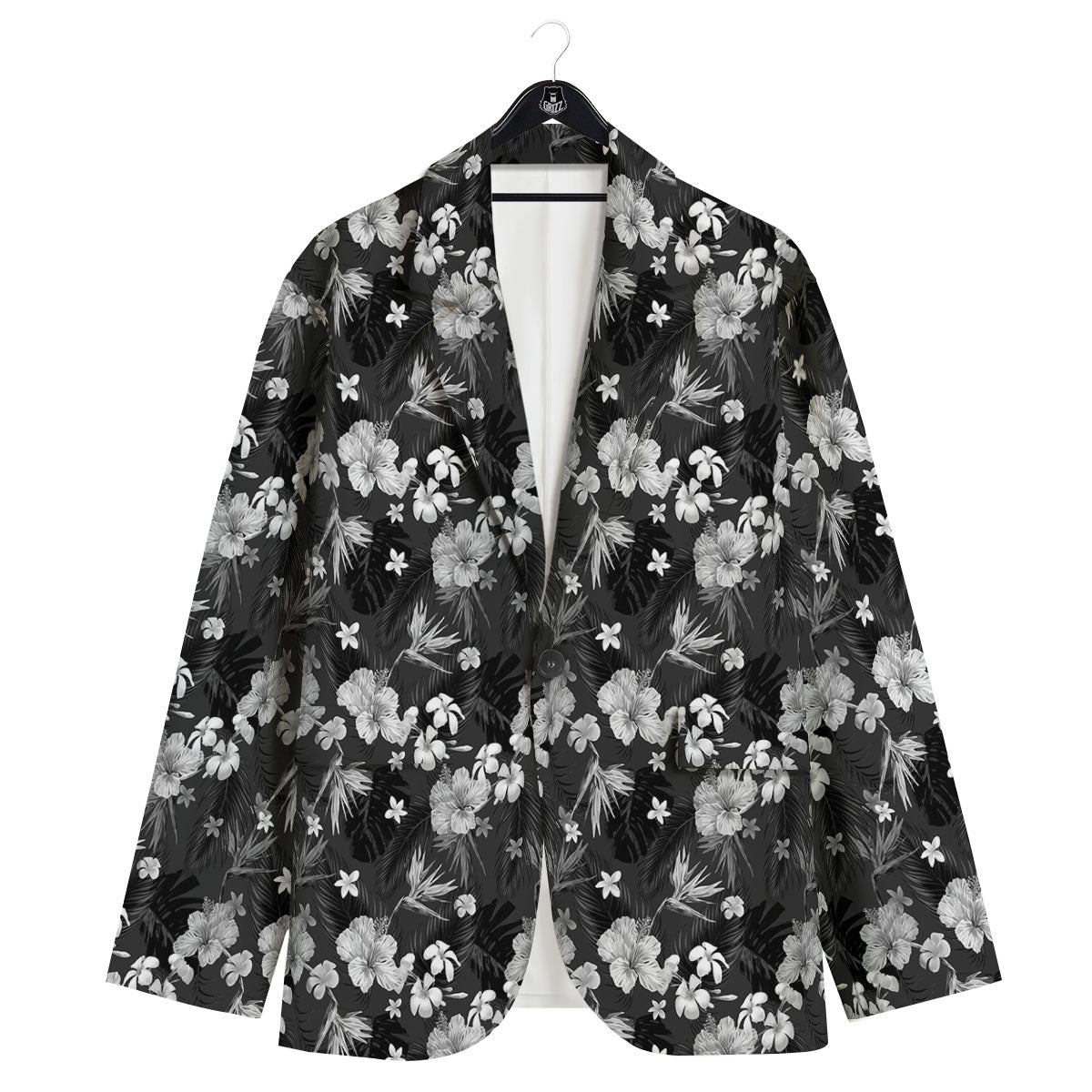 Plumeria Monochrome Print Pattern Men's Sport Coat-grizzshop