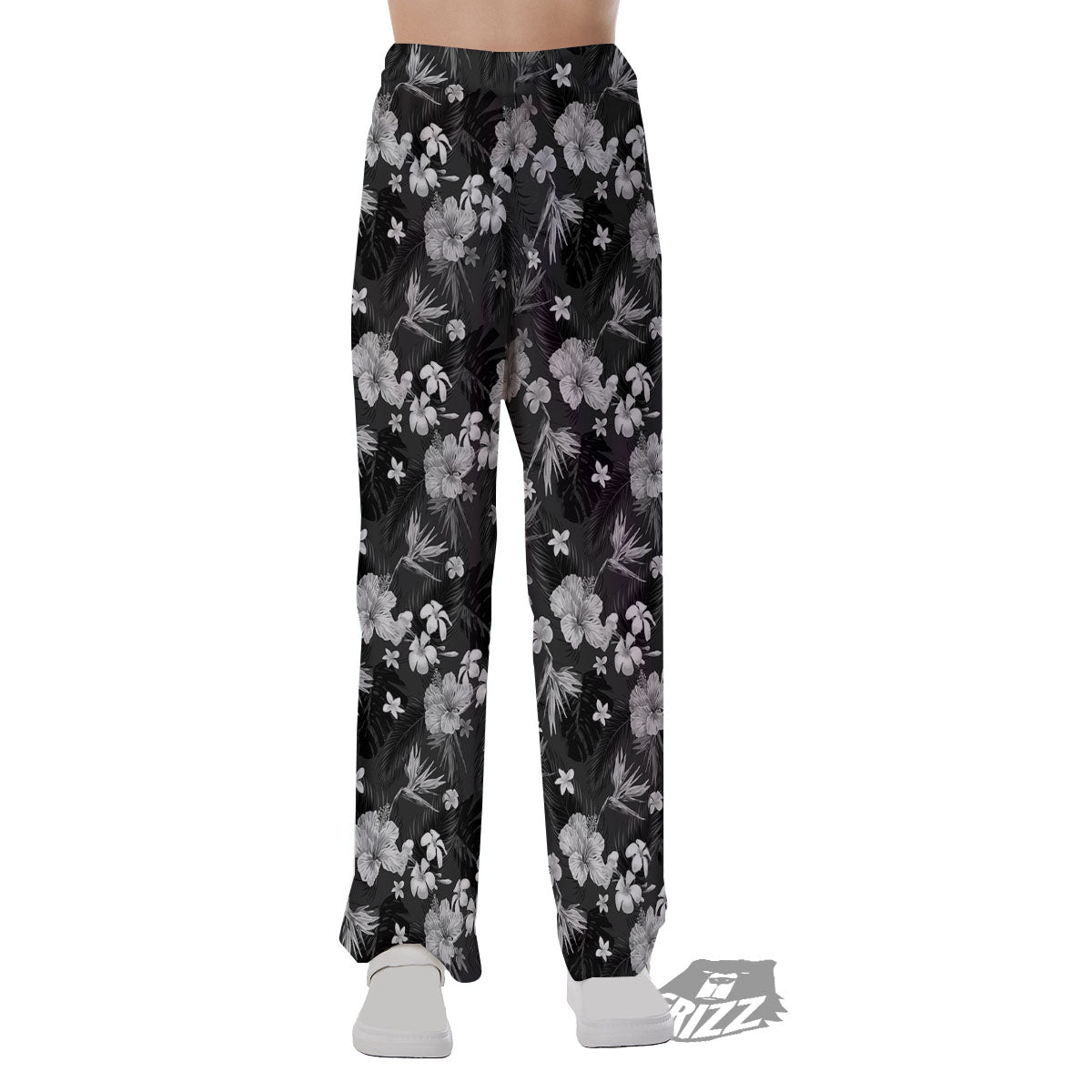 Plumeria Monochrome Print Pattern Pajama Pants-grizzshop