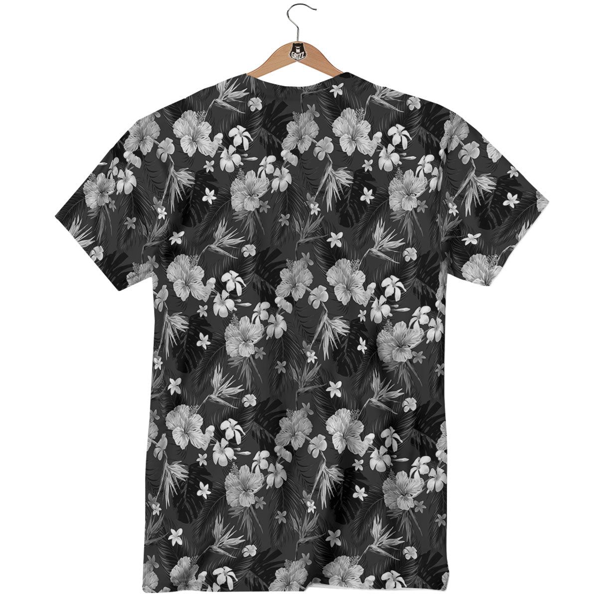 Plumeria Monochrome Print Pattern T-Shirt-grizzshop