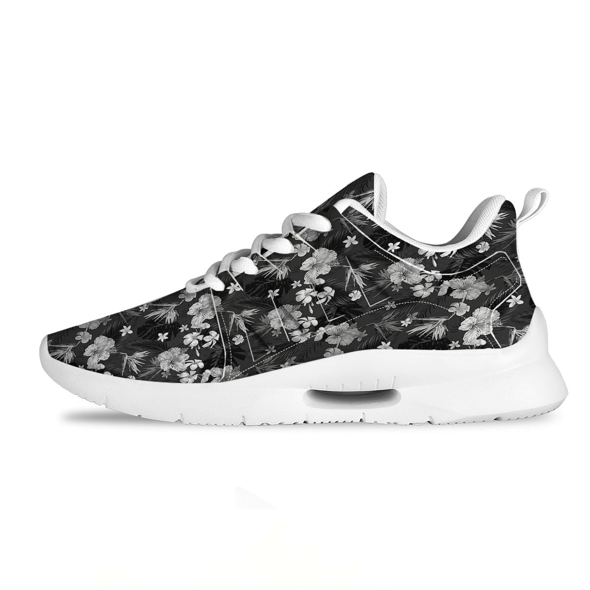 Plumeria Monochrome Print Pattern Tennis Shoes-grizzshop