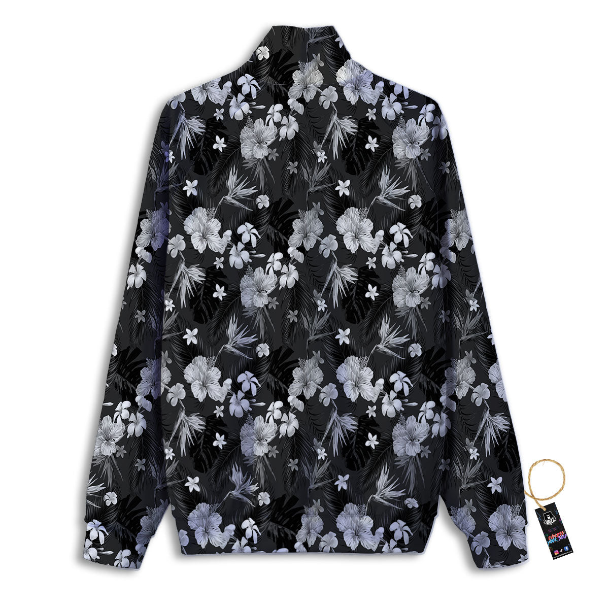 Plumeria Monochrome Print Pattern Track Jacket-grizzshop