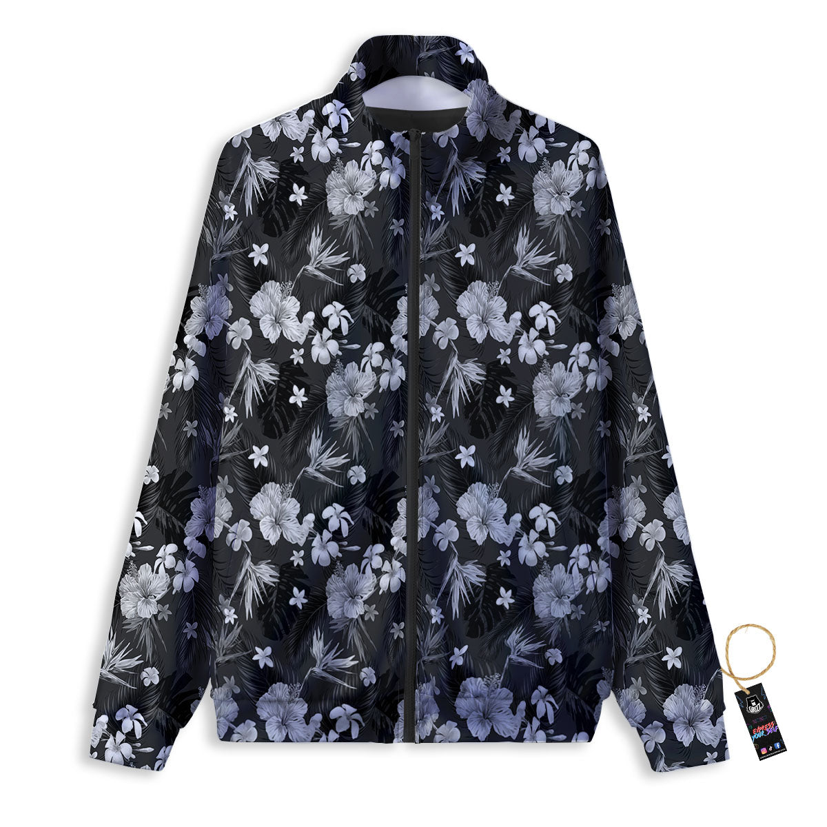 Plumeria Monochrome Print Pattern Track Jacket-grizzshop