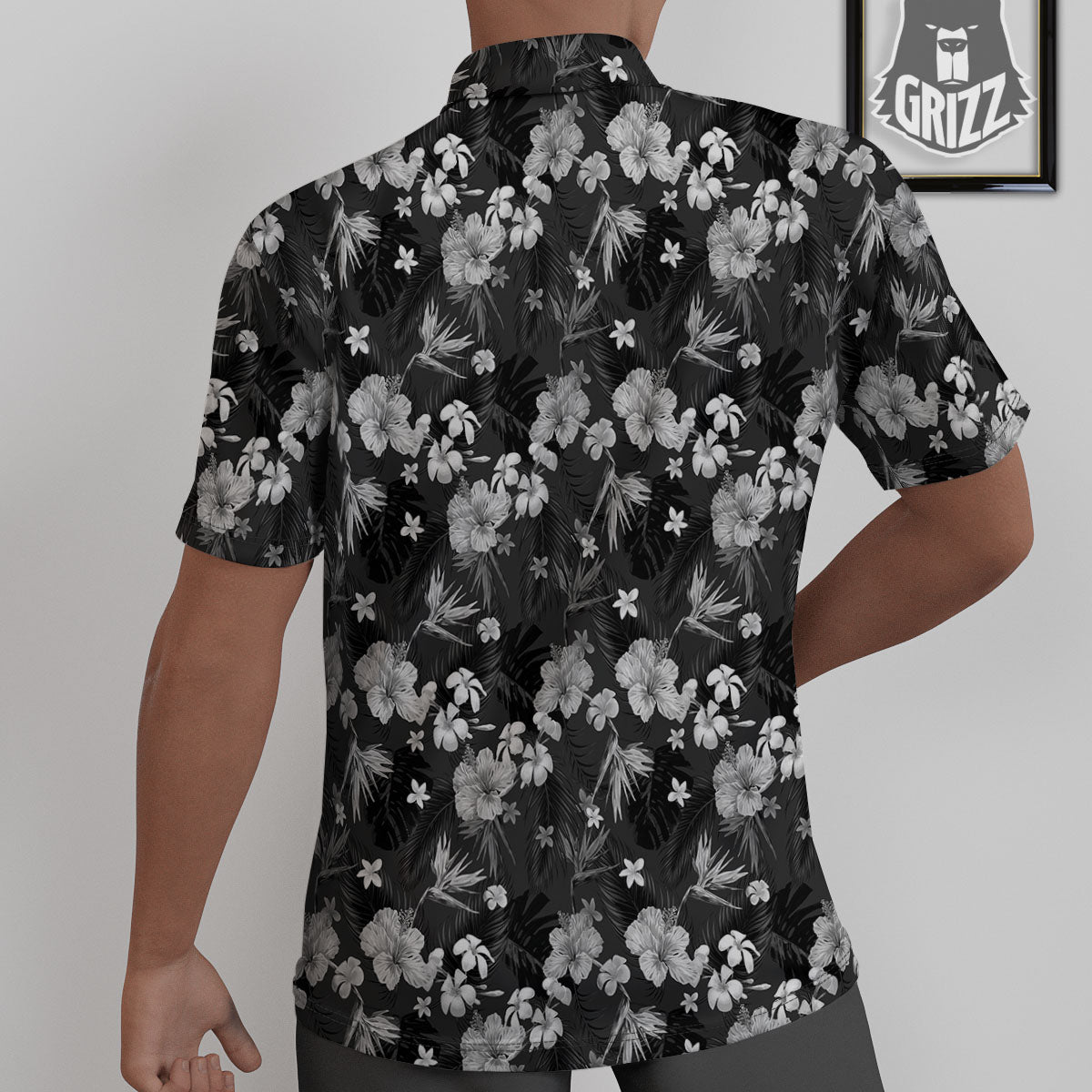 Plumeria Monochrome Print Pattern Untucked Shirts-grizzshop