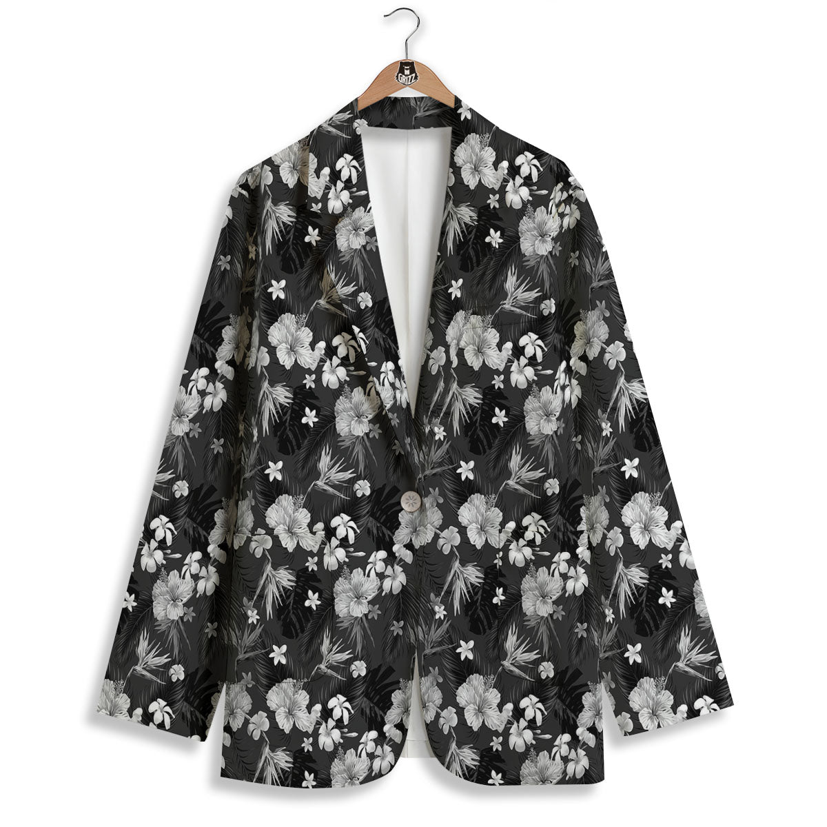 Plumeria Monochrome Print Pattern Women's Blazer-grizzshop