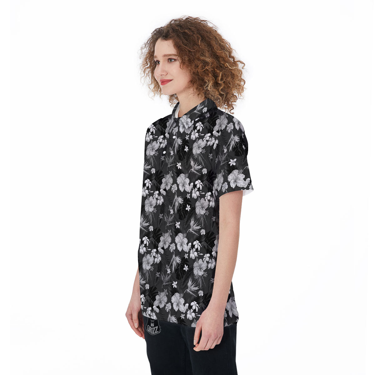 Plumeria Monochrome Print Pattern Women's Golf Shirts-grizzshop