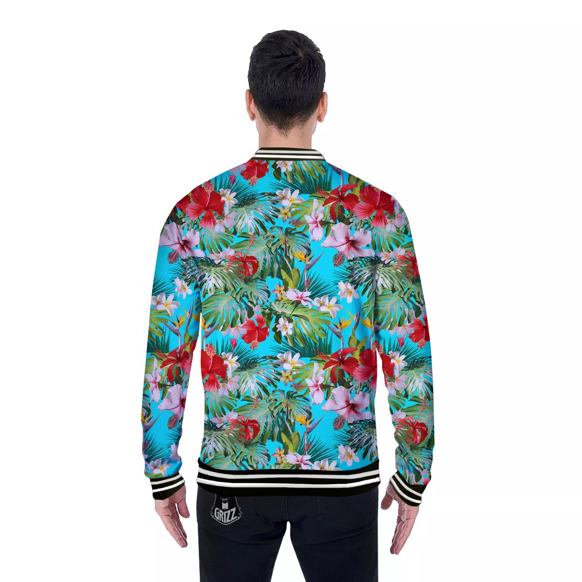Plumeria Red Hibiscus Print Pattern Baseball Jacket-grizzshop