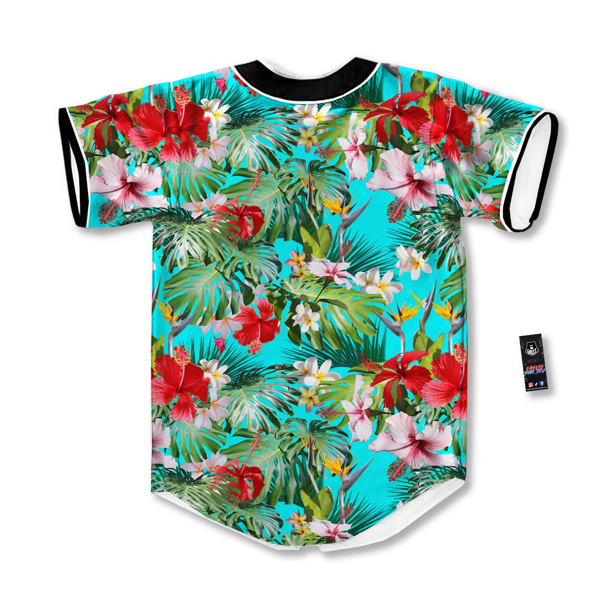Plumeria Red Hibiscus Print Pattern Baseball Jersey-grizzshop
