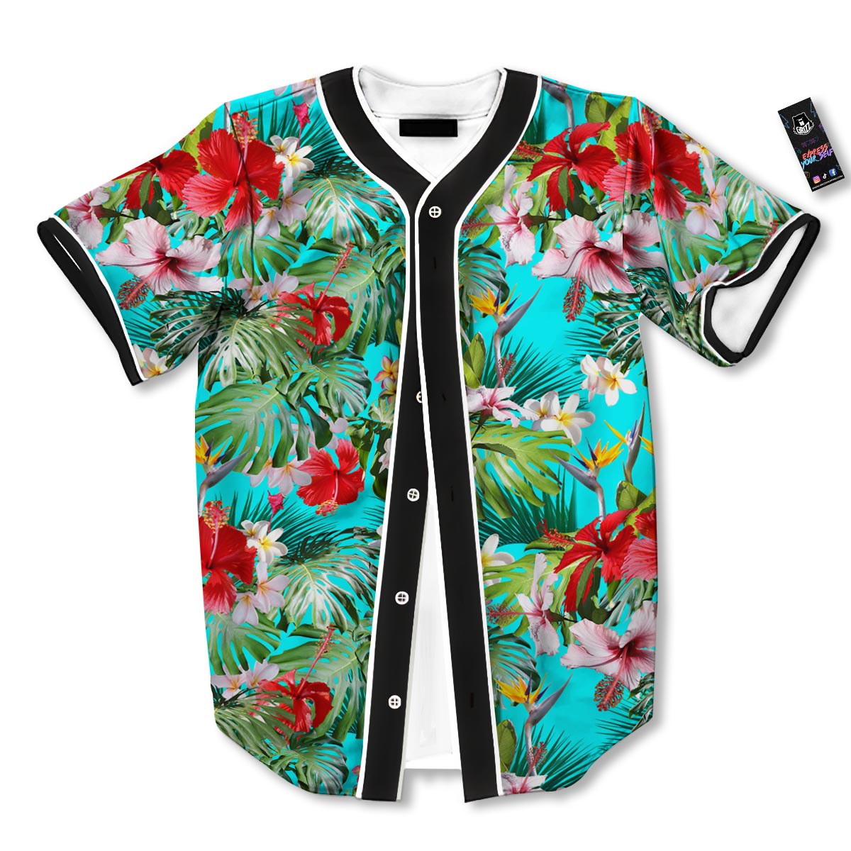 Plumeria Red Hibiscus Print Pattern Baseball Jersey-grizzshop