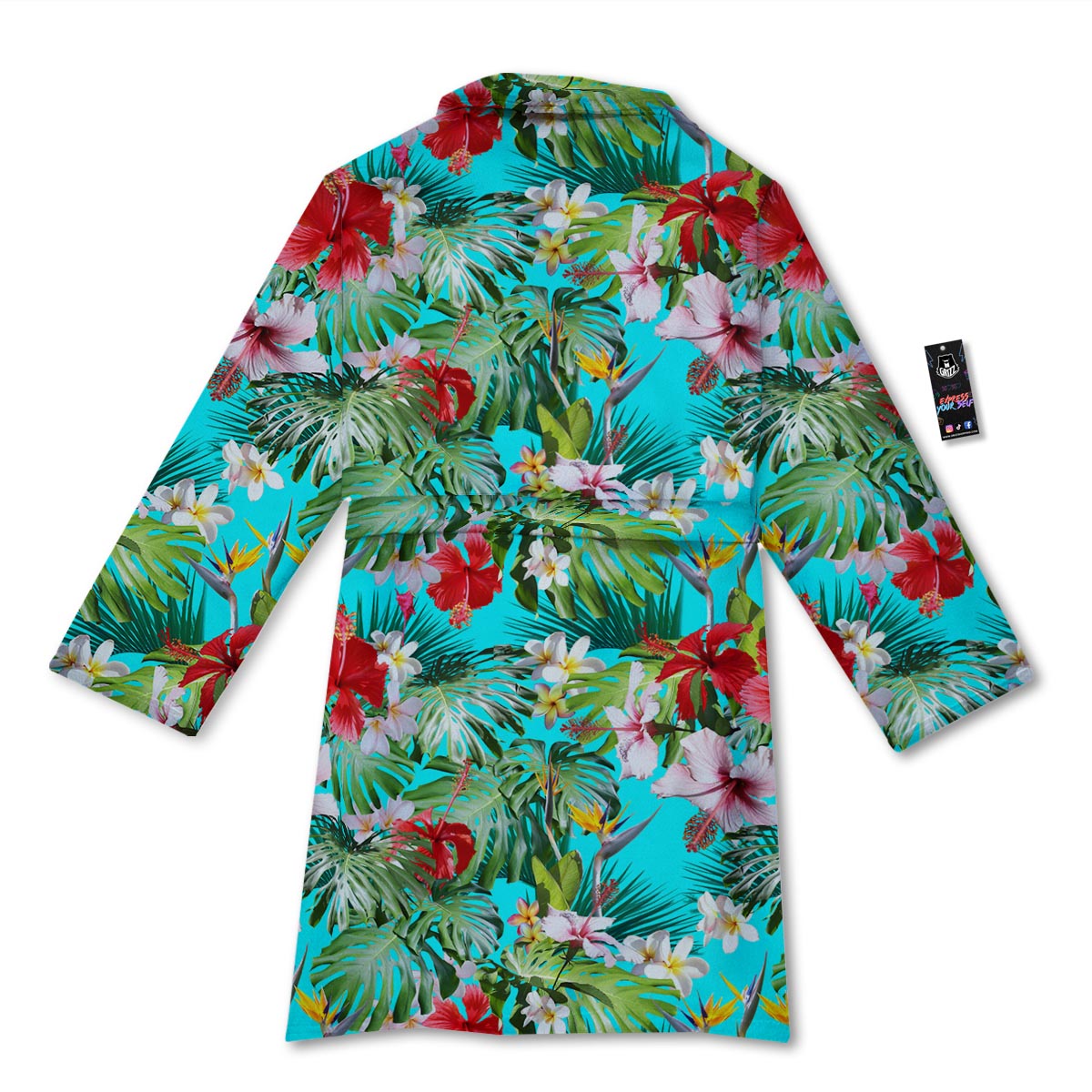 Plumeria Red Hibiscus Print Pattern Bathrobe-grizzshop