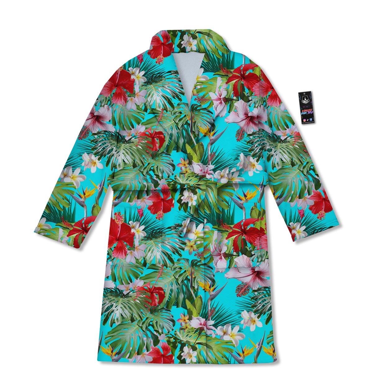Plumeria Red Hibiscus Print Pattern Bathrobe-grizzshop