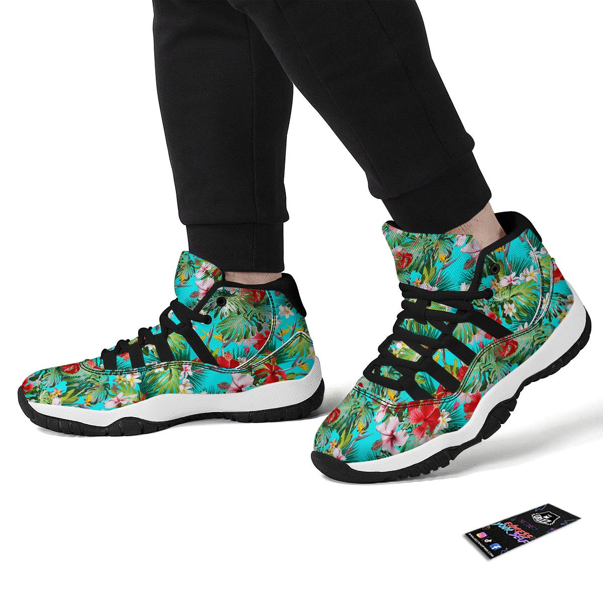 Plumeria Red Hibiscus Print Pattern Black Bball Shoes-grizzshop