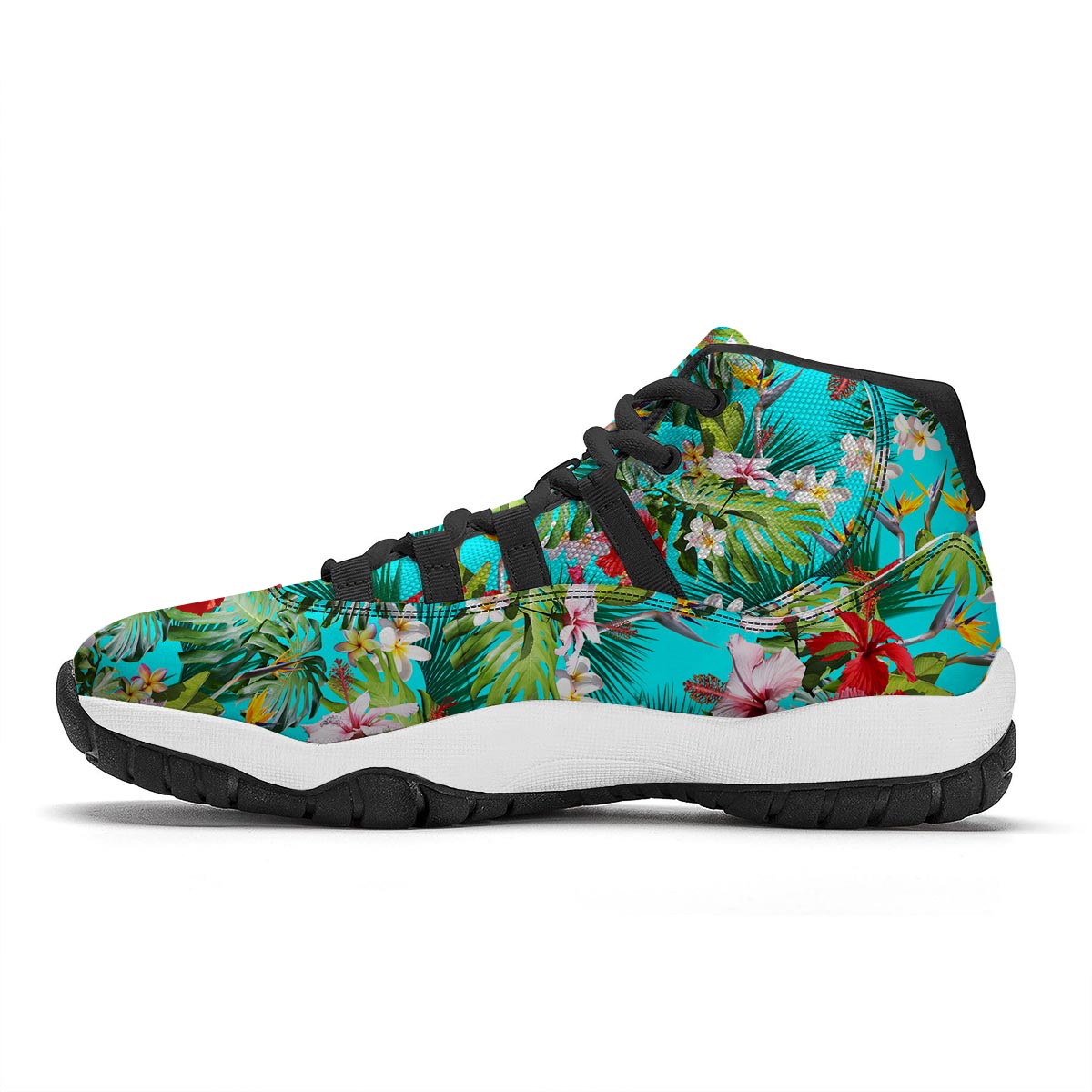 Plumeria Red Hibiscus Print Pattern Black Bball Shoes-grizzshop