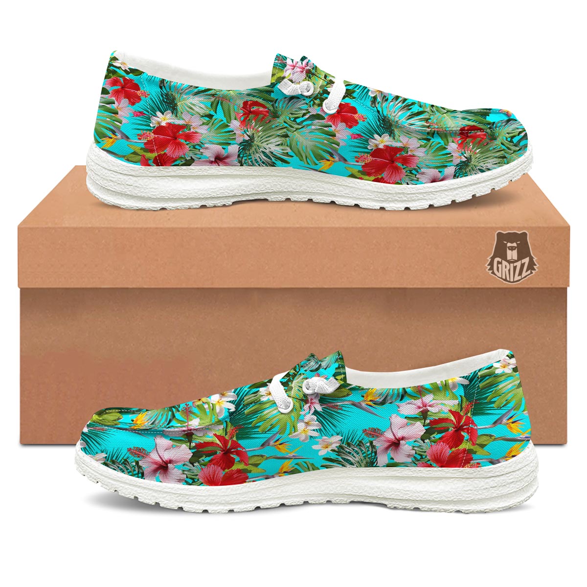 Plumeria Red Hibiscus Print Pattern Black Loafers-grizzshop