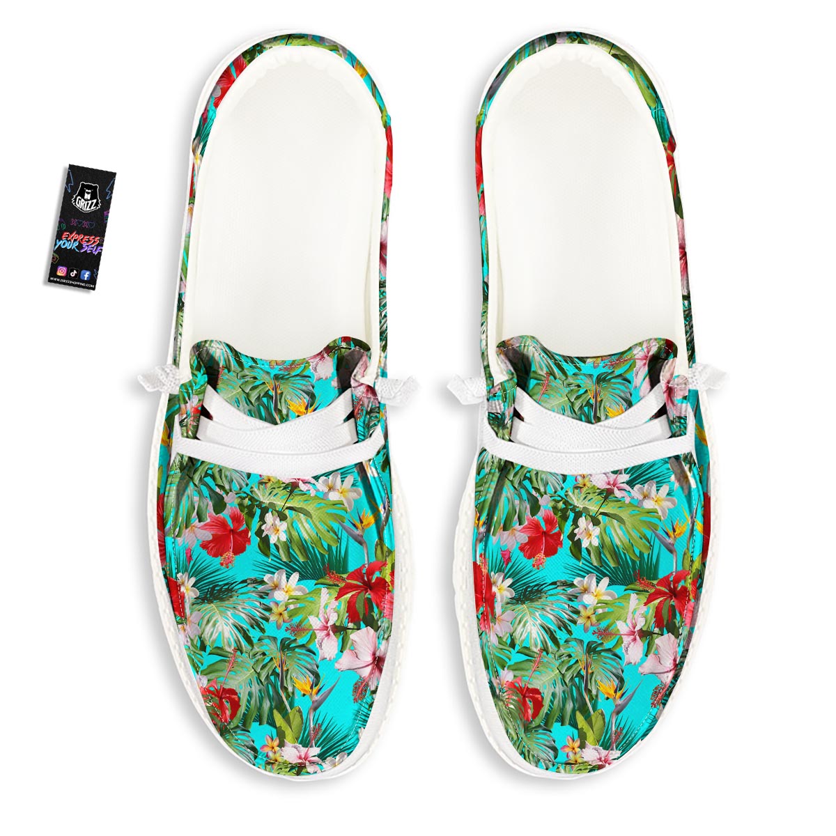 Plumeria Red Hibiscus Print Pattern Black Loafers-grizzshop