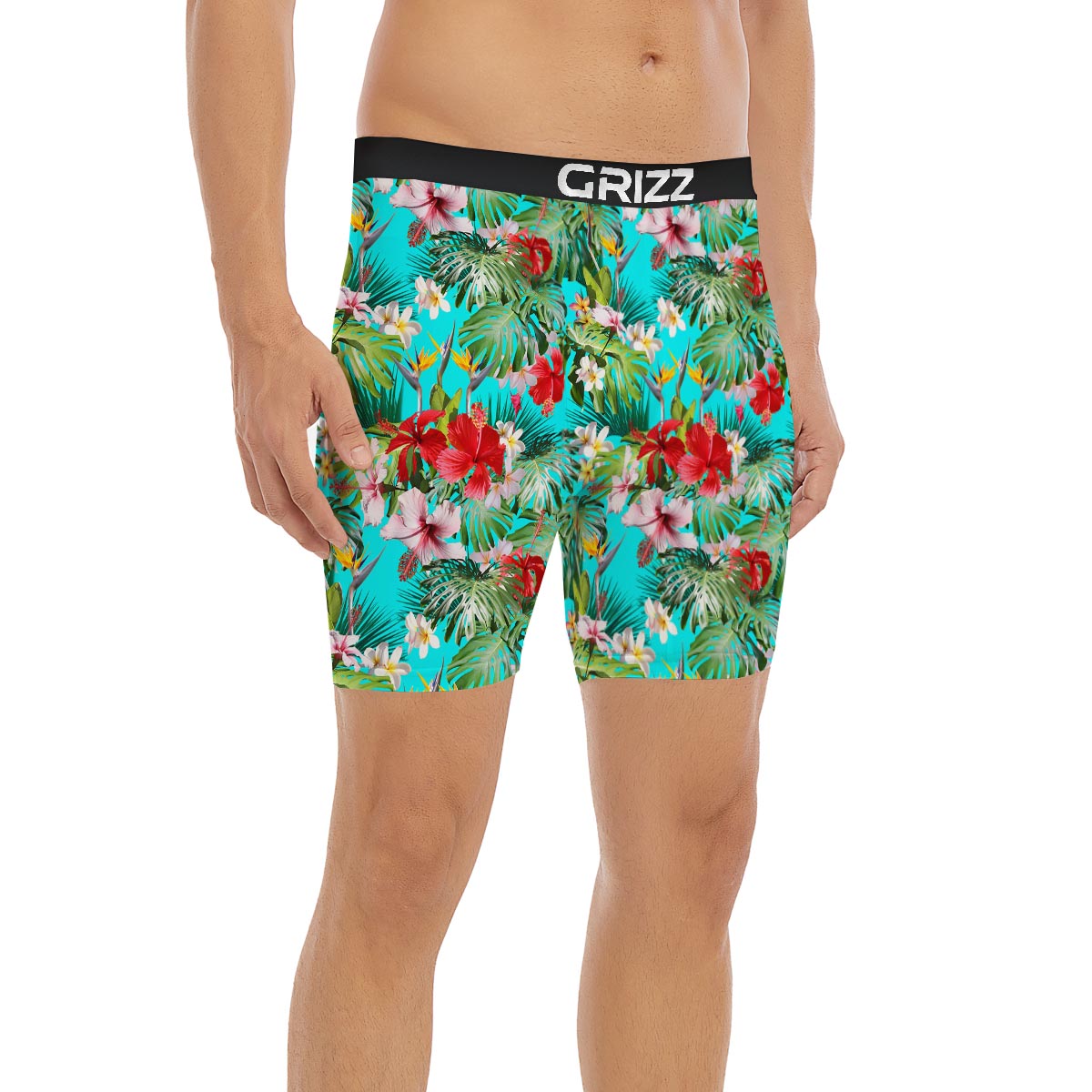 Plumeria Red Hibiscus Print Pattern Boxer Briefs-grizzshop