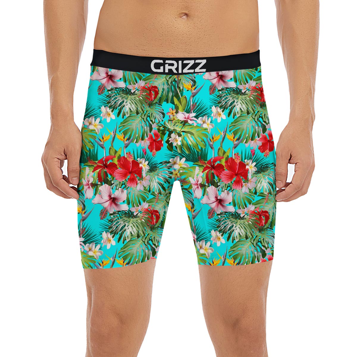 Plumeria Red Hibiscus Print Pattern Boxer Briefs-grizzshop