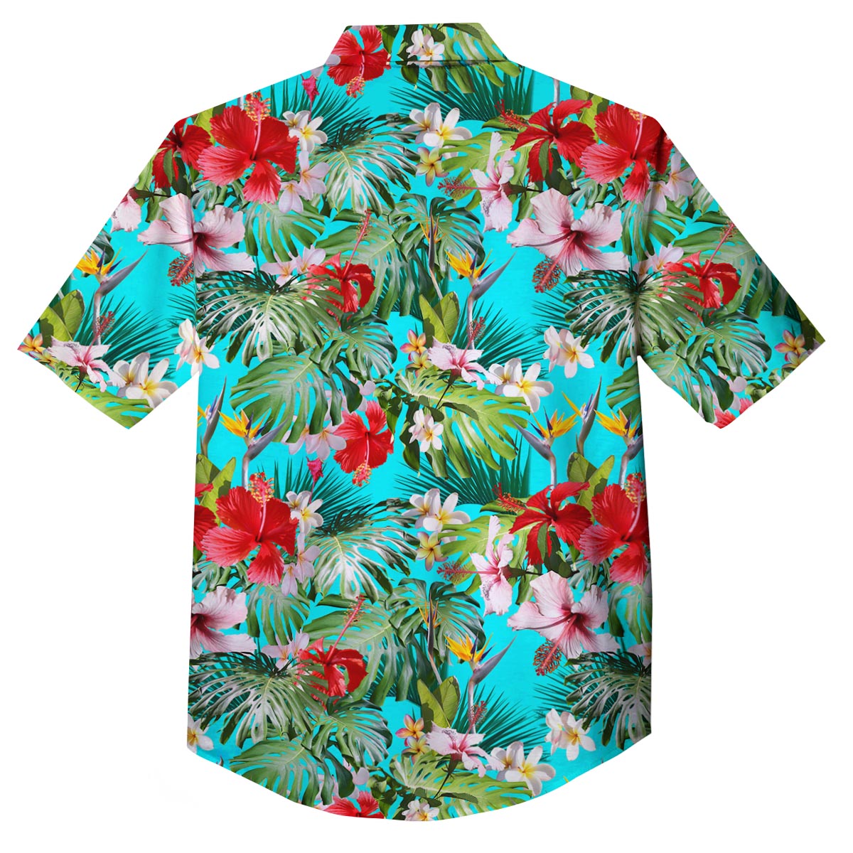 Plumeria Red Hibiscus Print Pattern Button Up Shirt-grizzshop