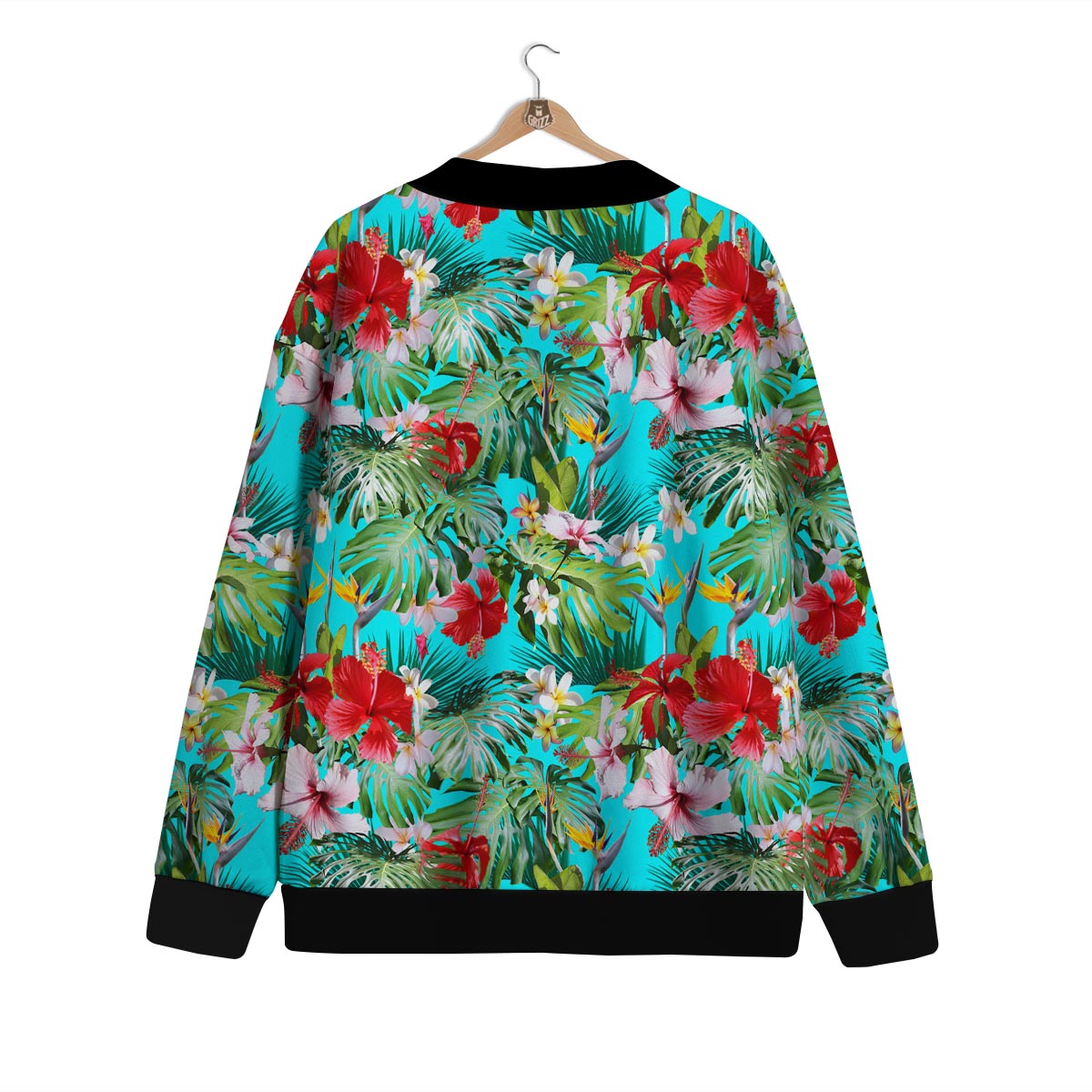 Plumeria Red Hibiscus Print Pattern Cardigan-grizzshop