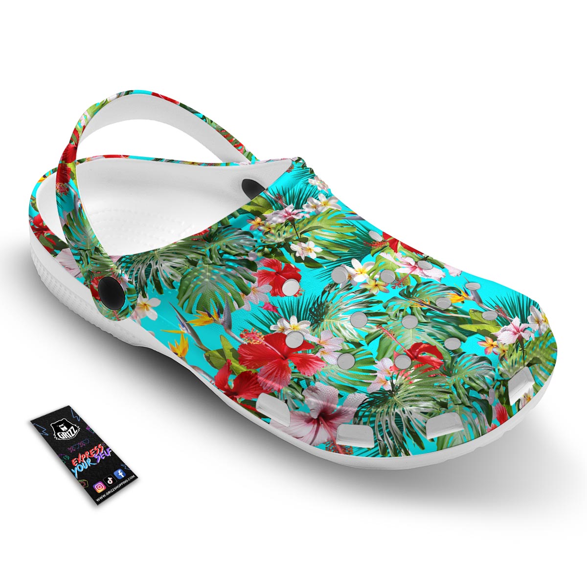 Plumeria Red Hibiscus Print Pattern Clog-grizzshop