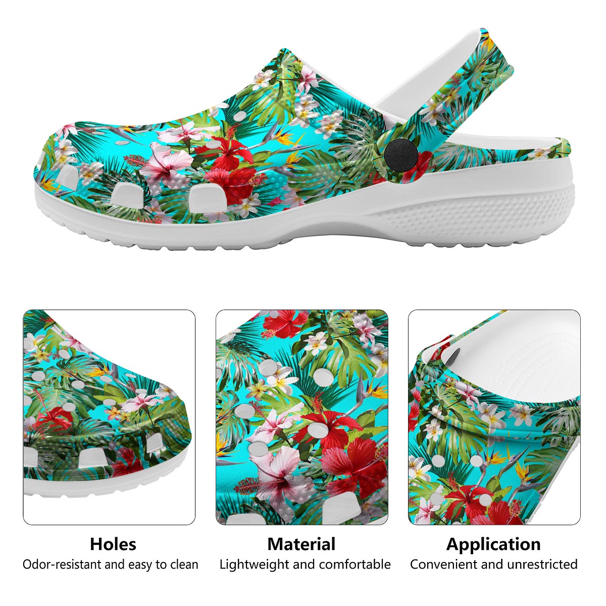 Plumeria Red Hibiscus Print Pattern Clog-grizzshop