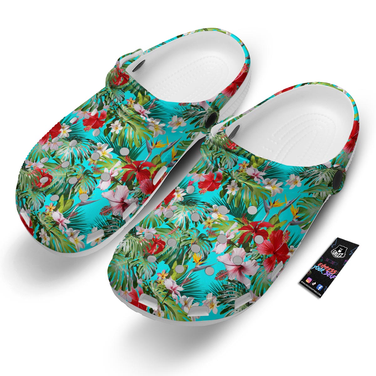 Plumeria Red Hibiscus Print Pattern Clog-grizzshop