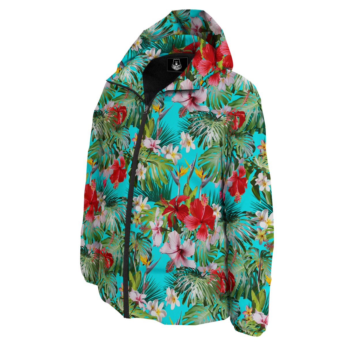 Plumeria Red Hibiscus Print Pattern Down Jacket-grizzshop