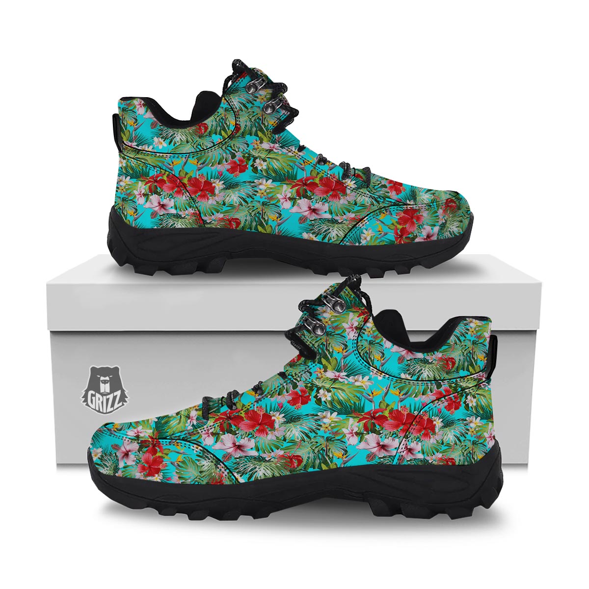 Plumeria Red Hibiscus Print Pattern Hiking Shoes-grizzshop