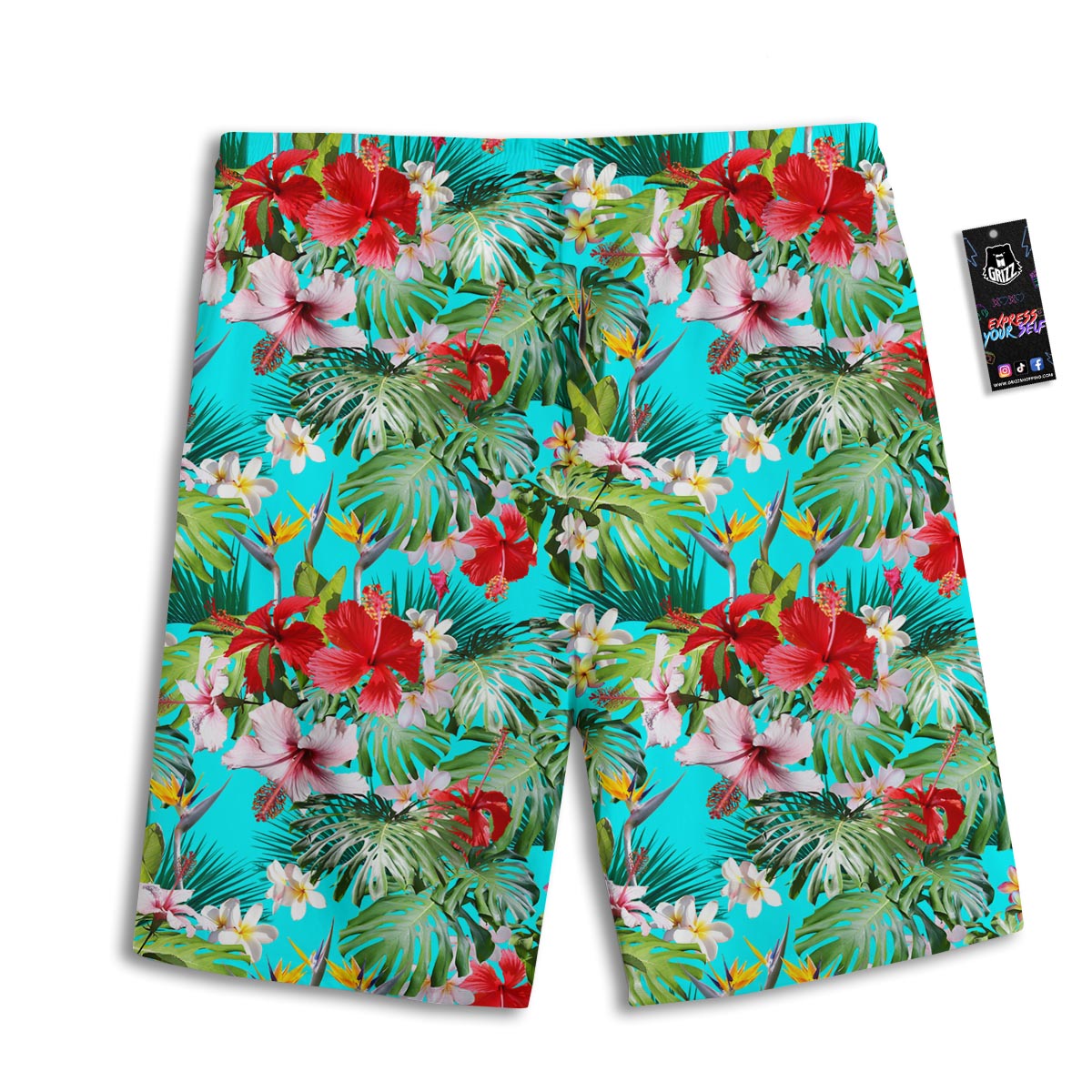 Plumeria Red Hibiscus Print Pattern Men's Athletic Shorts