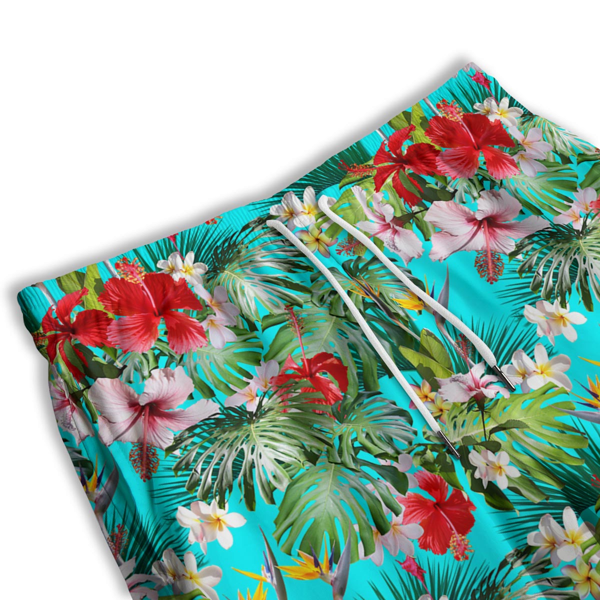 Plumeria Red Hibiscus Print Pattern Men's Athletic Shorts