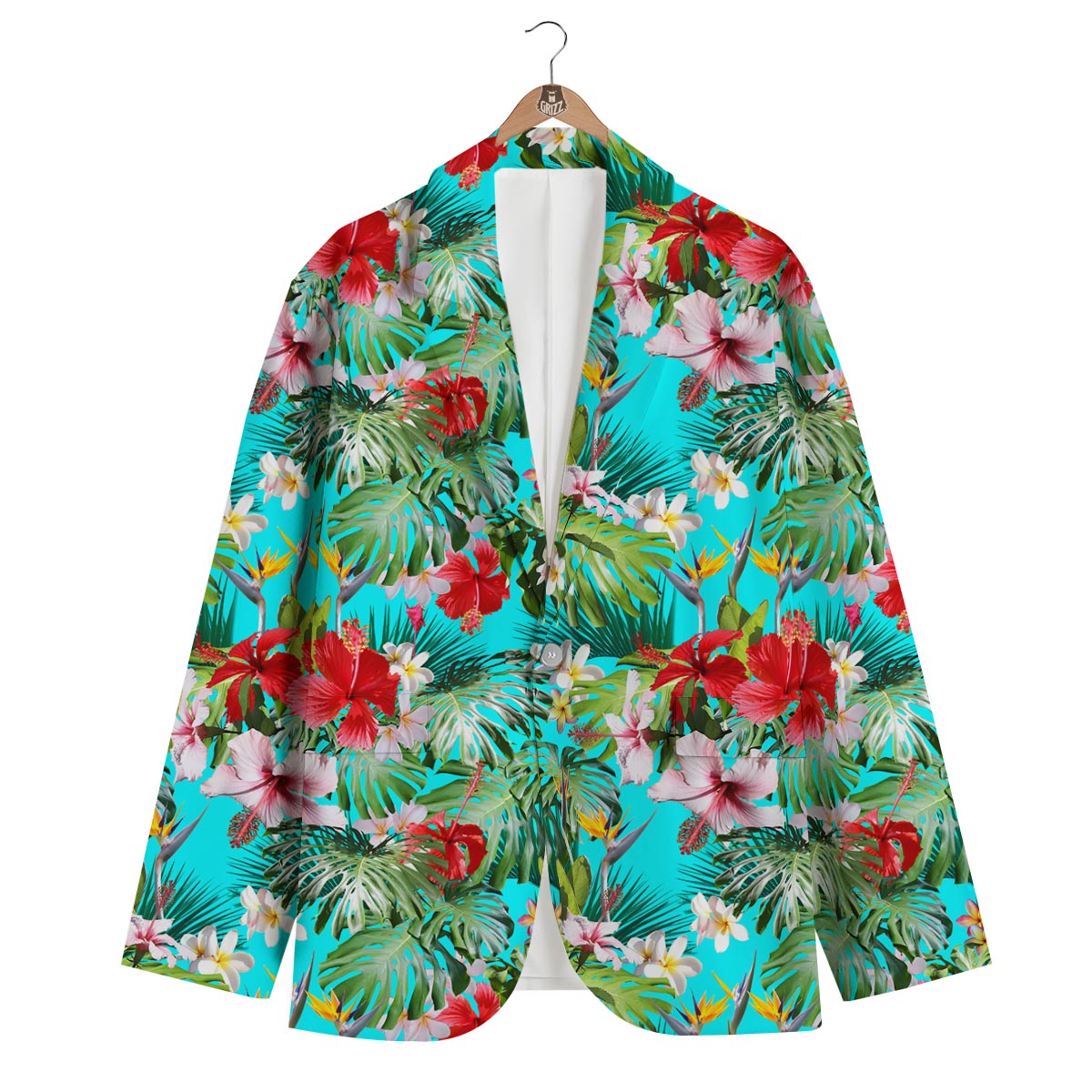 Plumeria Red Hibiscus Print Pattern Men's Blazer-grizzshop