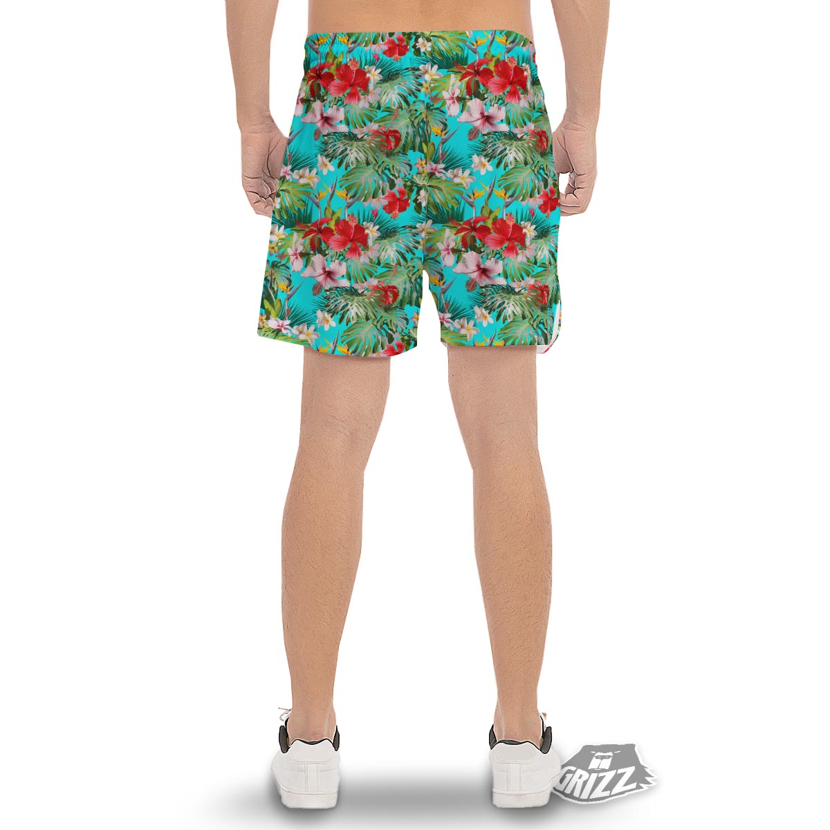 Plumeria Red Hibiscus Print Pattern Men's Gym Shorts-grizzshop